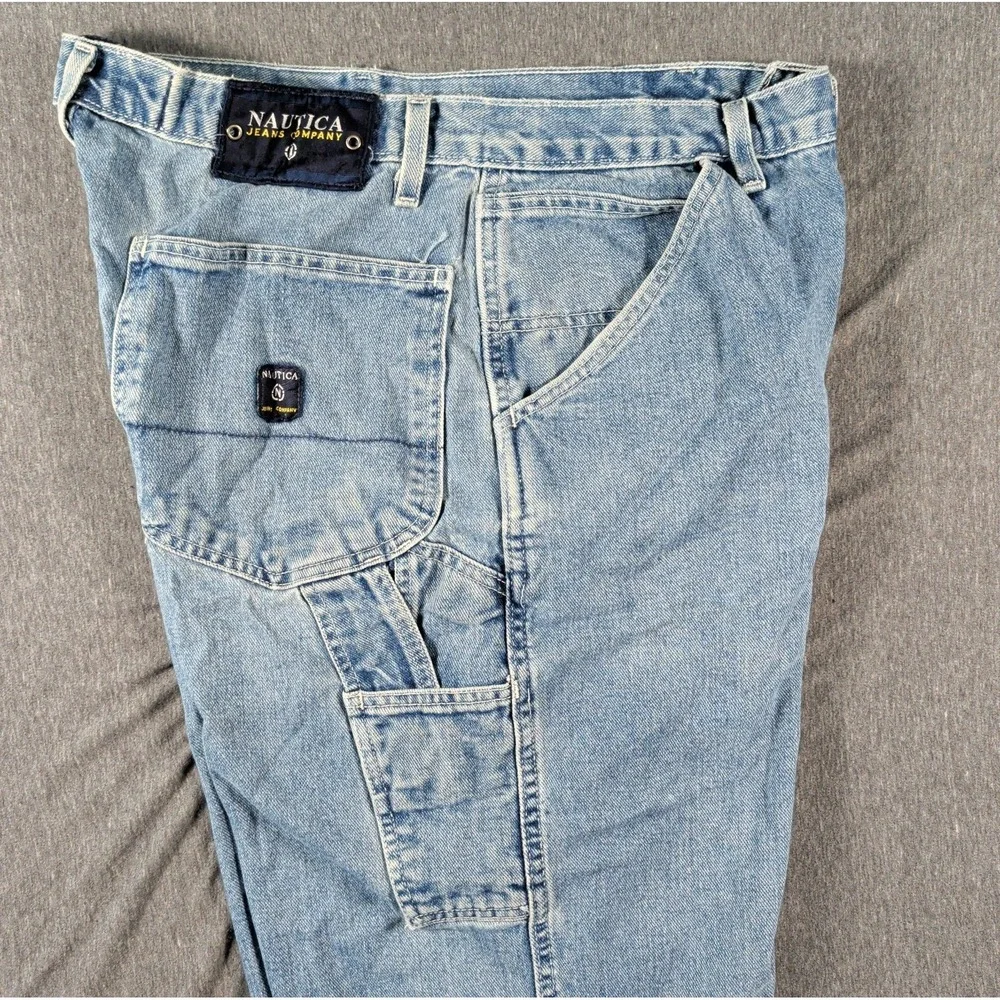 Vtg Y2K NAUTICA Jeans Mens 33x34 Denim Carpenter Baggy Loose Skater Utility USA